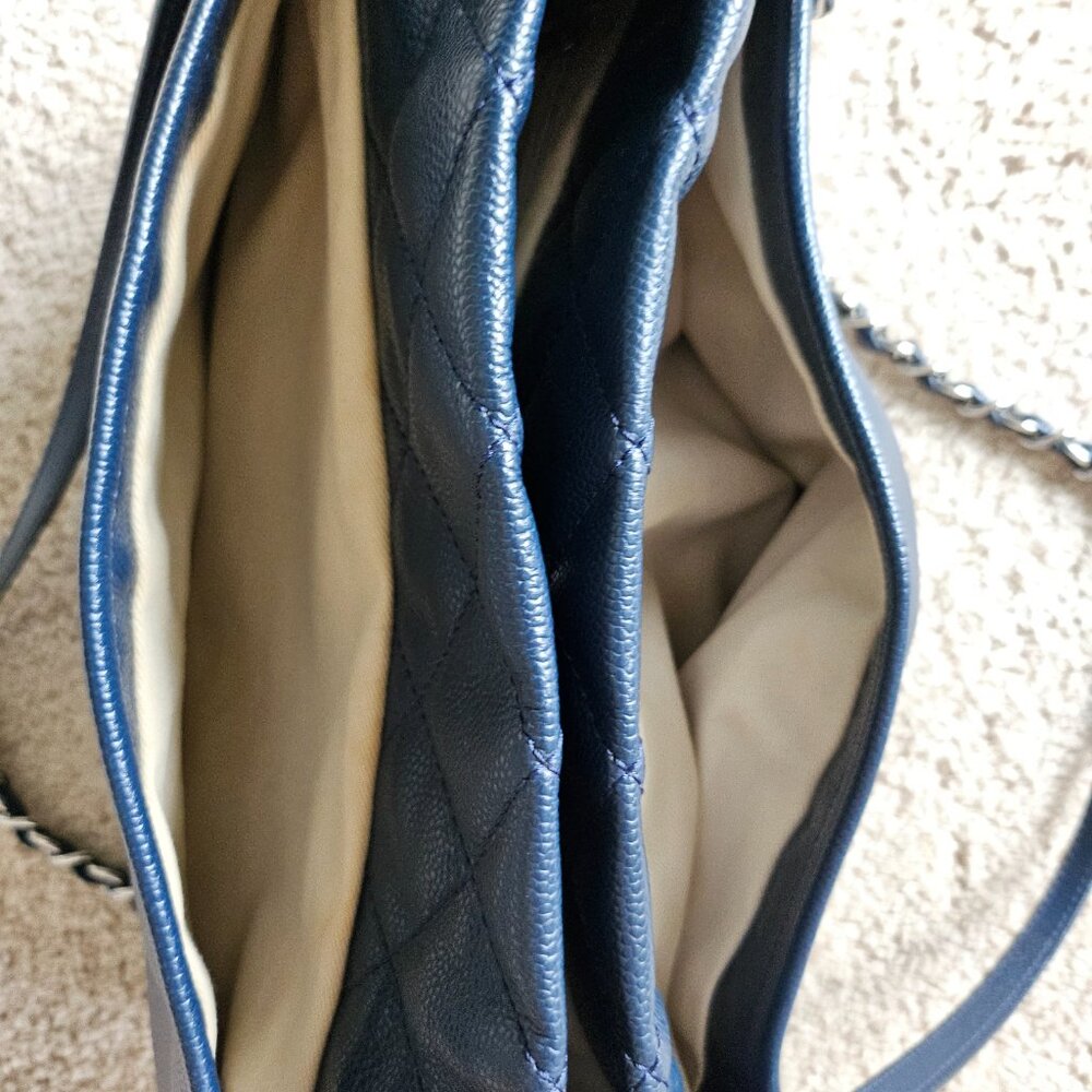 EUC Chanel Blue Lambskin with Quilting & Silver chains Tote Bag - Picture 10 of 17